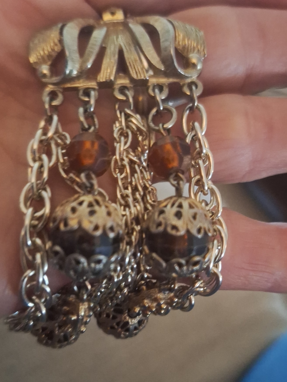 Gold-Tone Multi Strand Chains with Amber Beads 1960 Signed Arthur Pepper